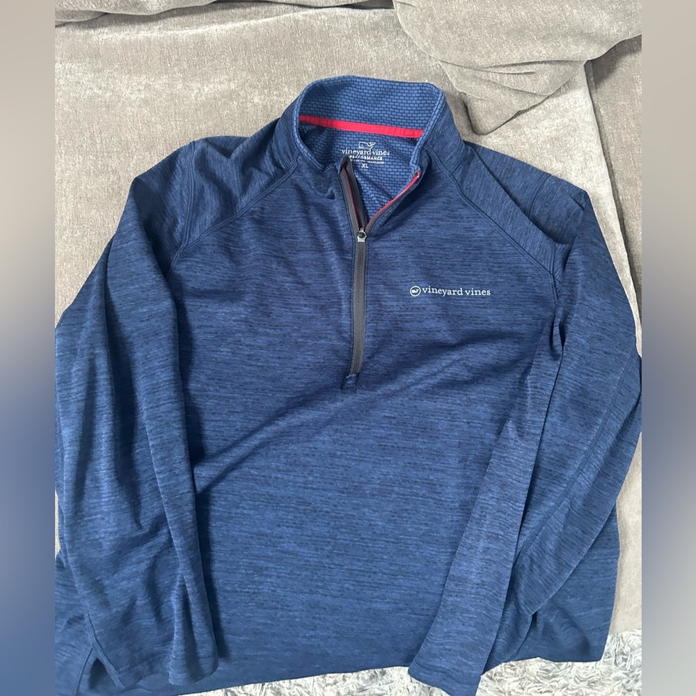 Vineyard Vines Navy Performance Quarter-Zip with Red Trim
